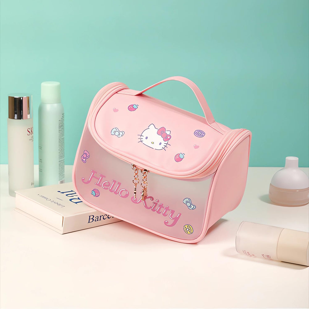 WIEEZN Multi-function pink bag used as cosmetic and jewelry organizer.