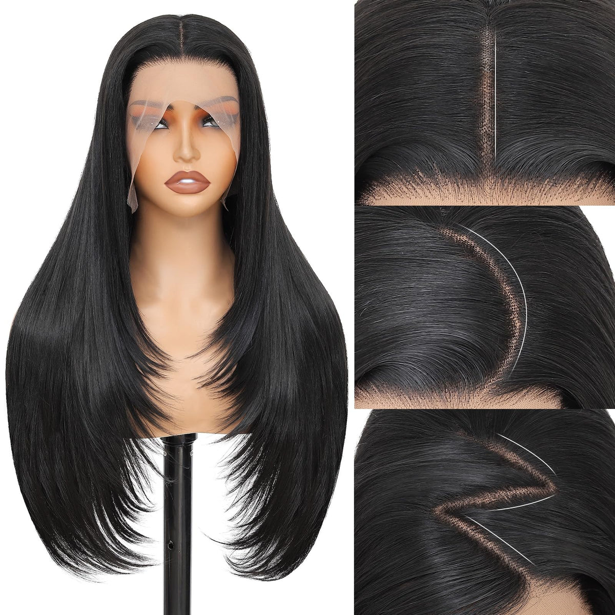 WIGAGA synthetic lace-front wig 13x4 HD lace closeup for an invisible, natural-looking hairline.