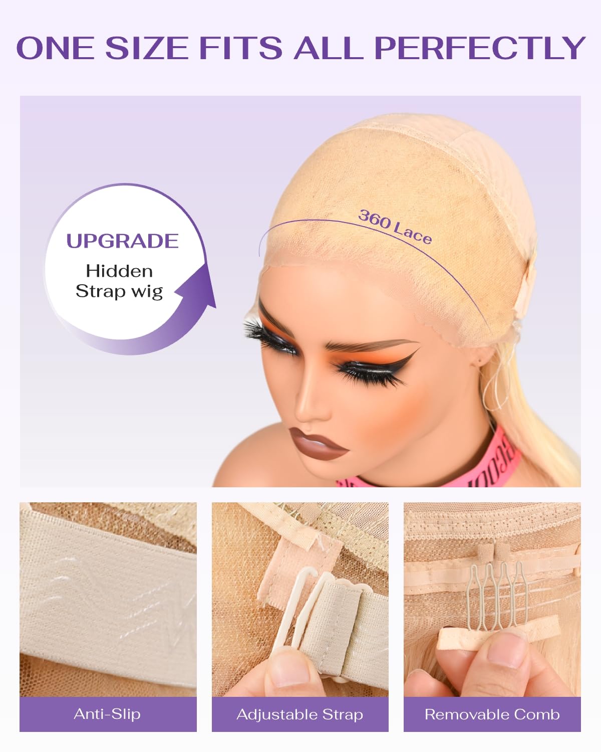 wigcool glueless-lace-front-wig-3-combs-straps provides secure fit without glue.