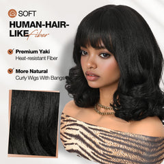 WIGER Yaki texture wavy wig with bangs back view, layered bob silhouette.