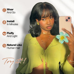 WIGER Yaki texture wavy wig closeup texture detail, soft fiber realism.