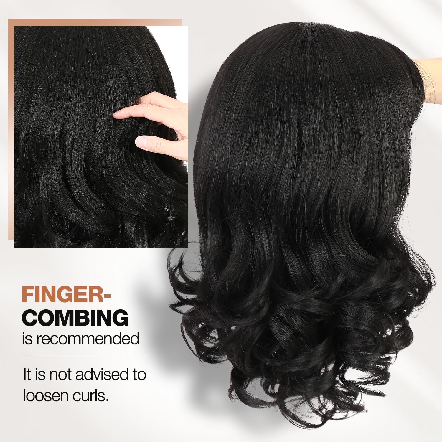 WIGER Yaki texture wavy wig inside combs for secure placement.