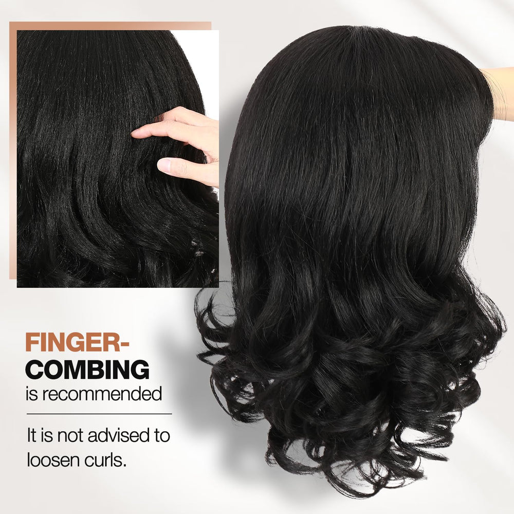 WIGER Yaki texture wavy wig inside combs for secure placement.