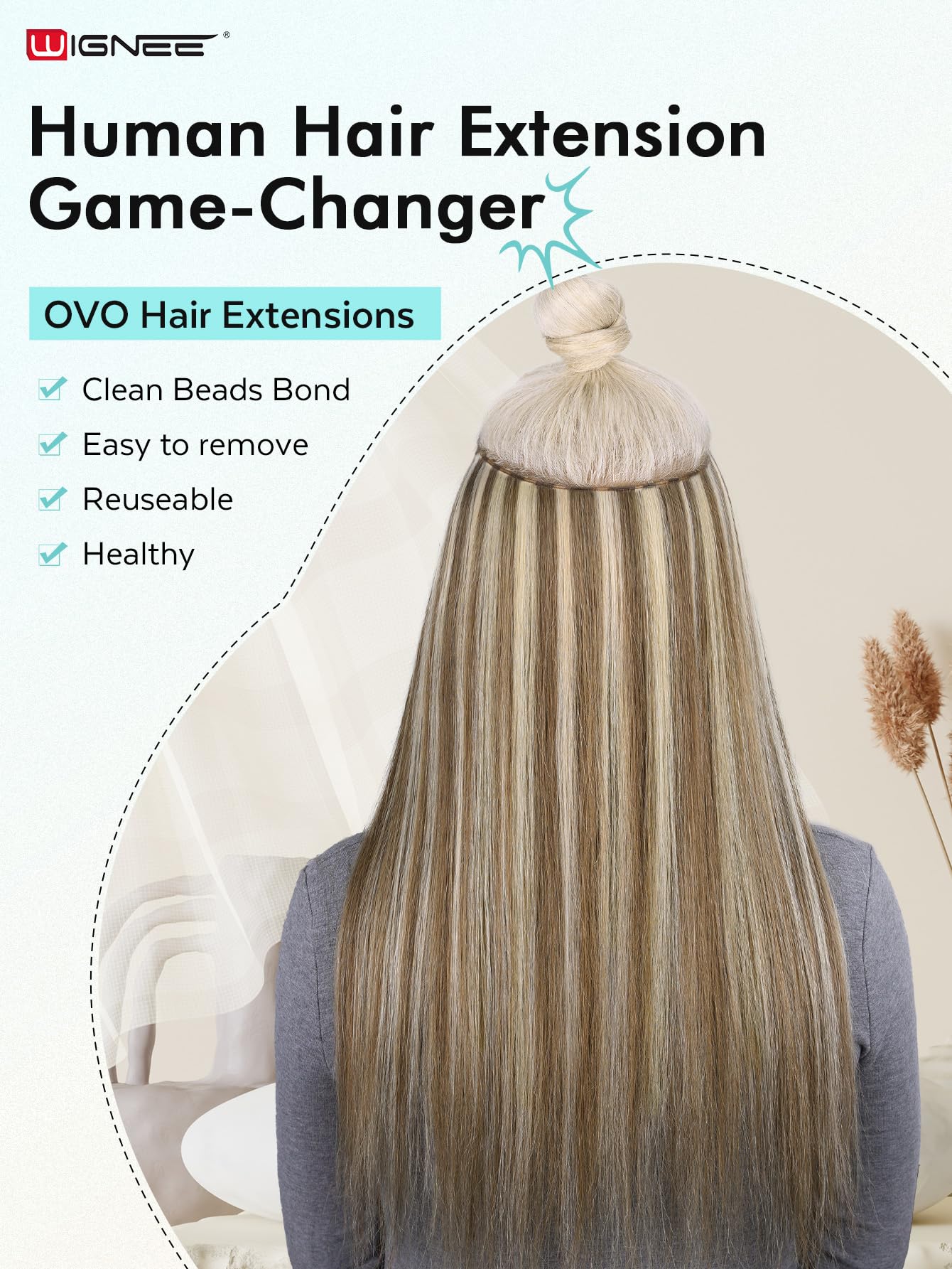 WIGNEE-18inch-blonde-ombre-hair-extensions shows long, luminous color blend for a modern look
