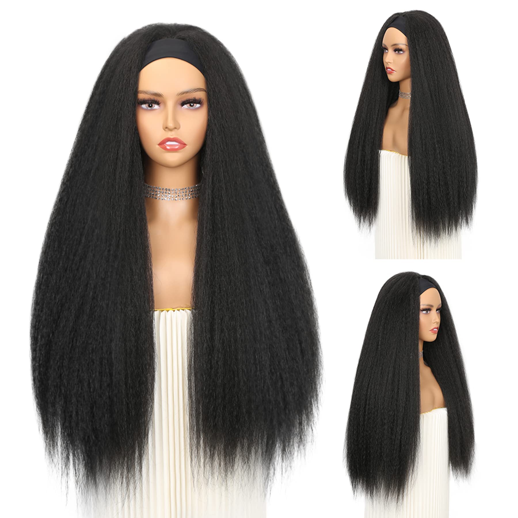 WIGNEE kinky straight headband wig 26in back view with full silhouette