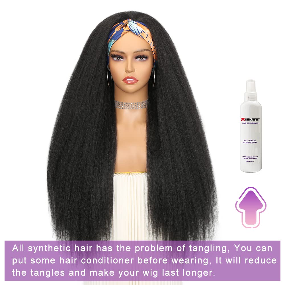 WIGNEE kinky straight headband wig 26in closeup texture highlights silky fibers