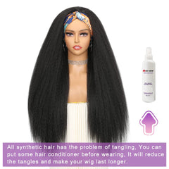 WIGNEE kinky straight headband wig 26in closeup texture highlights silky fibers
