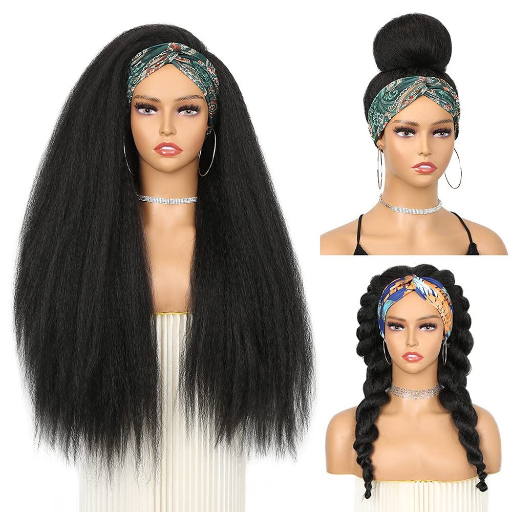 WIGNEE kinky straight headband wig 26in front view for natural look