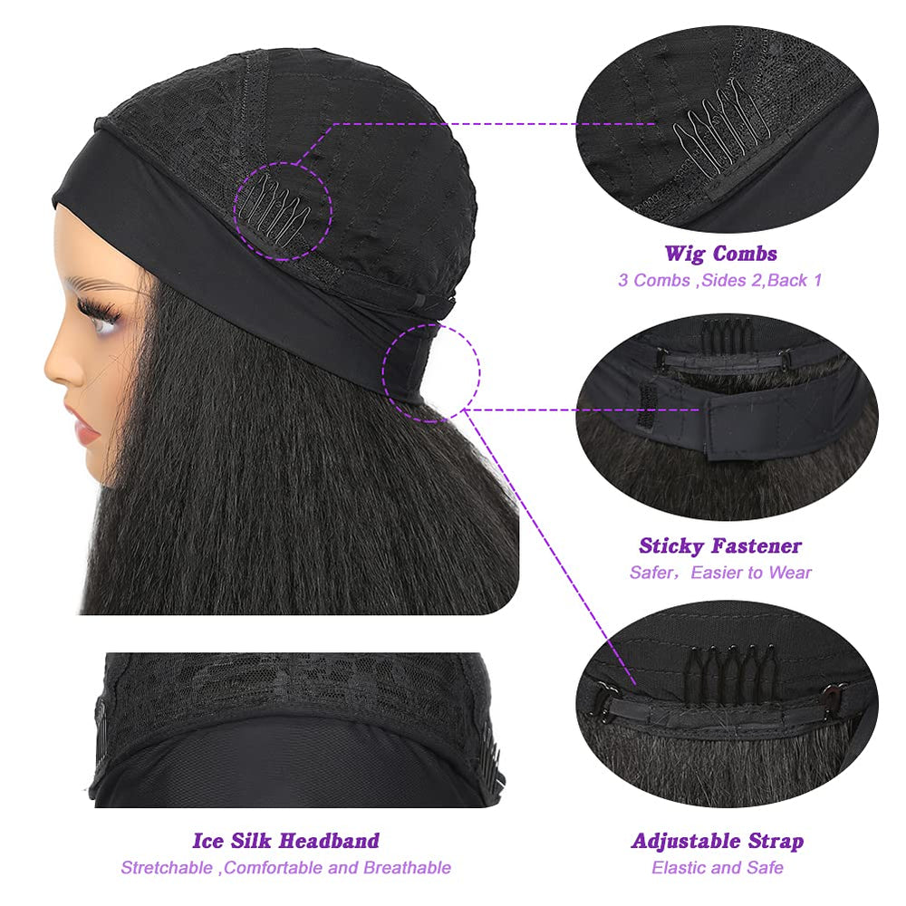 WIGNEE kinky straight headband wig 26in headband detail with secure band