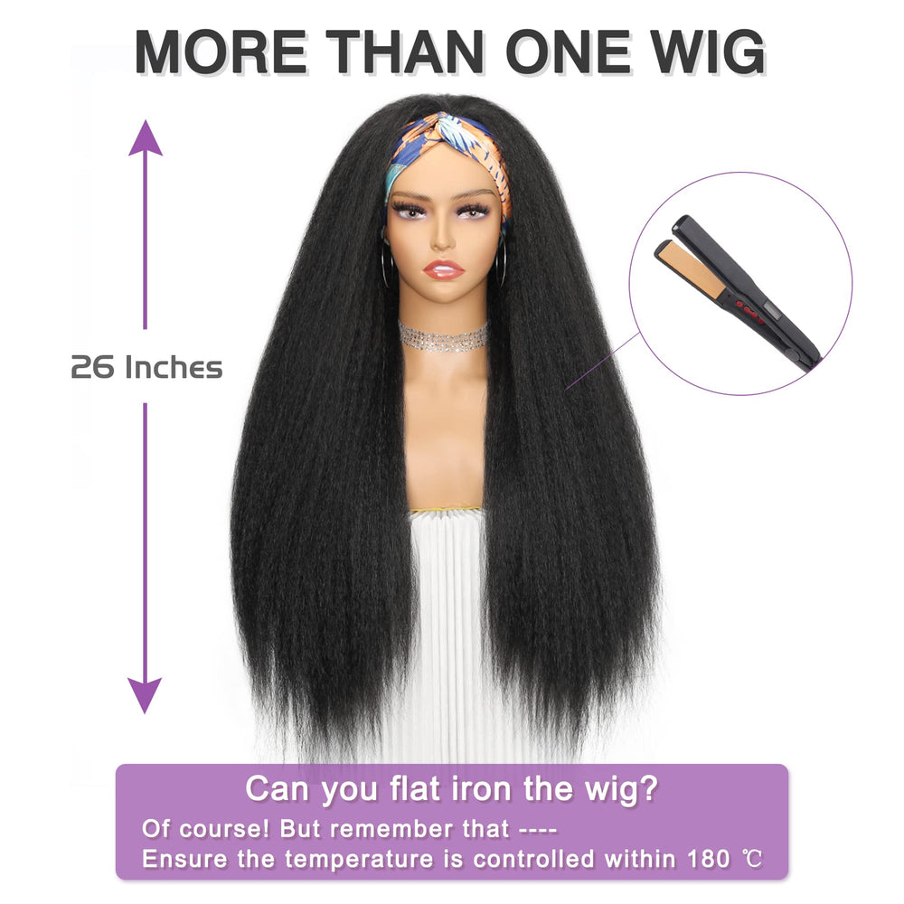 WIGNEE kinky straight headband wig 26in wearability for quick daily styling