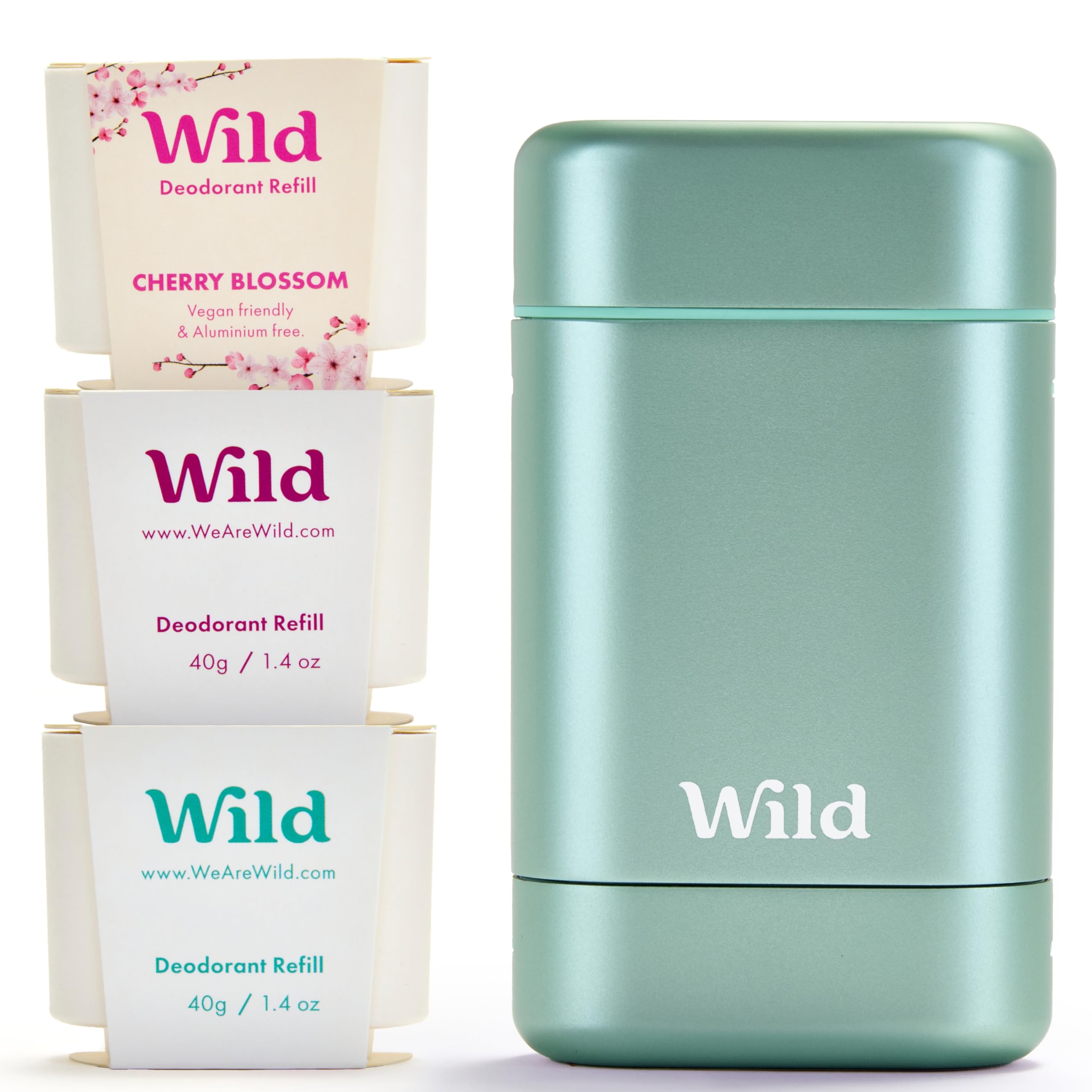 Wild Aqua Case front view shows sleek, refillable deodorant for waste-free daily use.