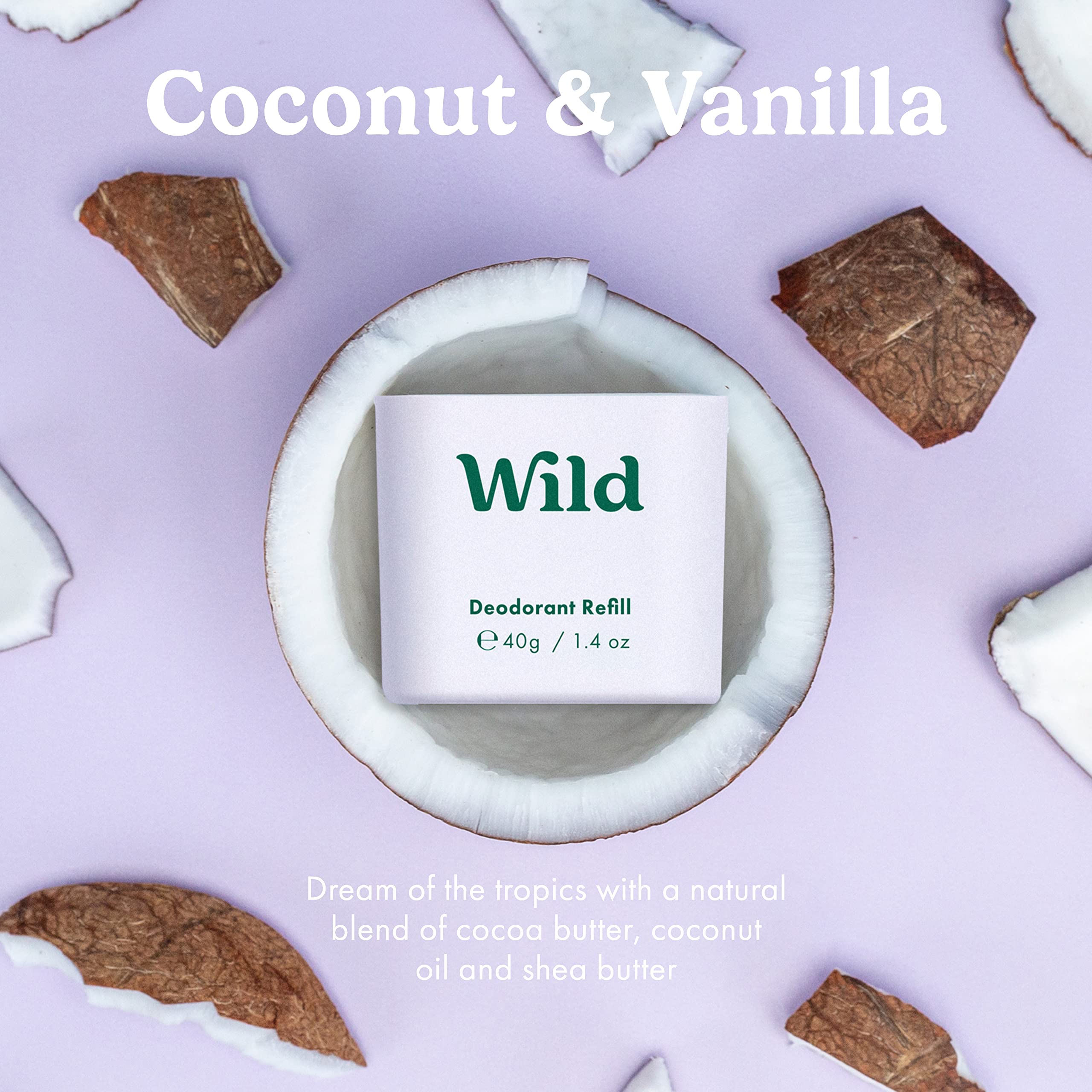 Wild plastic-free packaging emphasizes eco-friendly travel size.