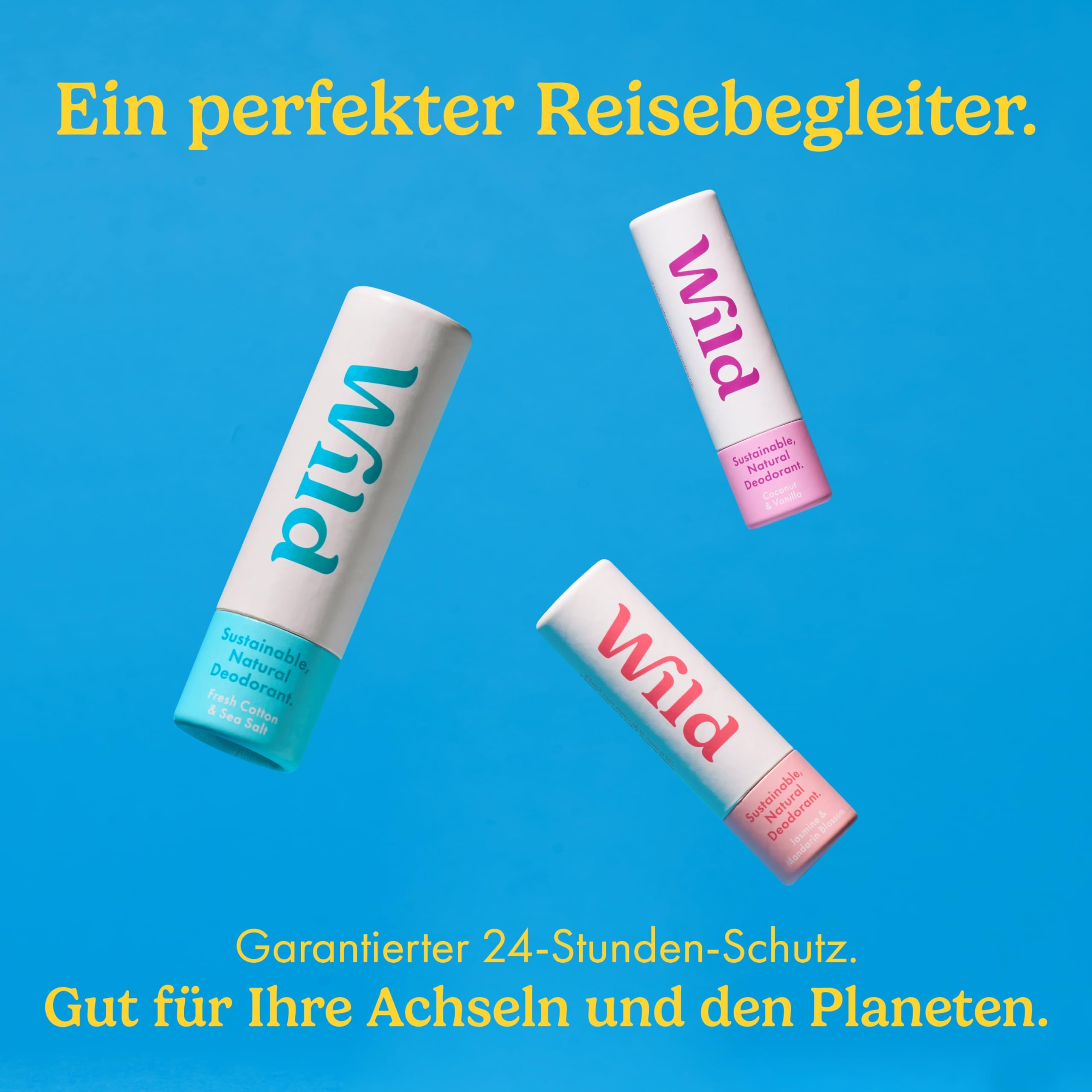 Wild vegan and cruelty-free badge on compact deodorant sticks.
