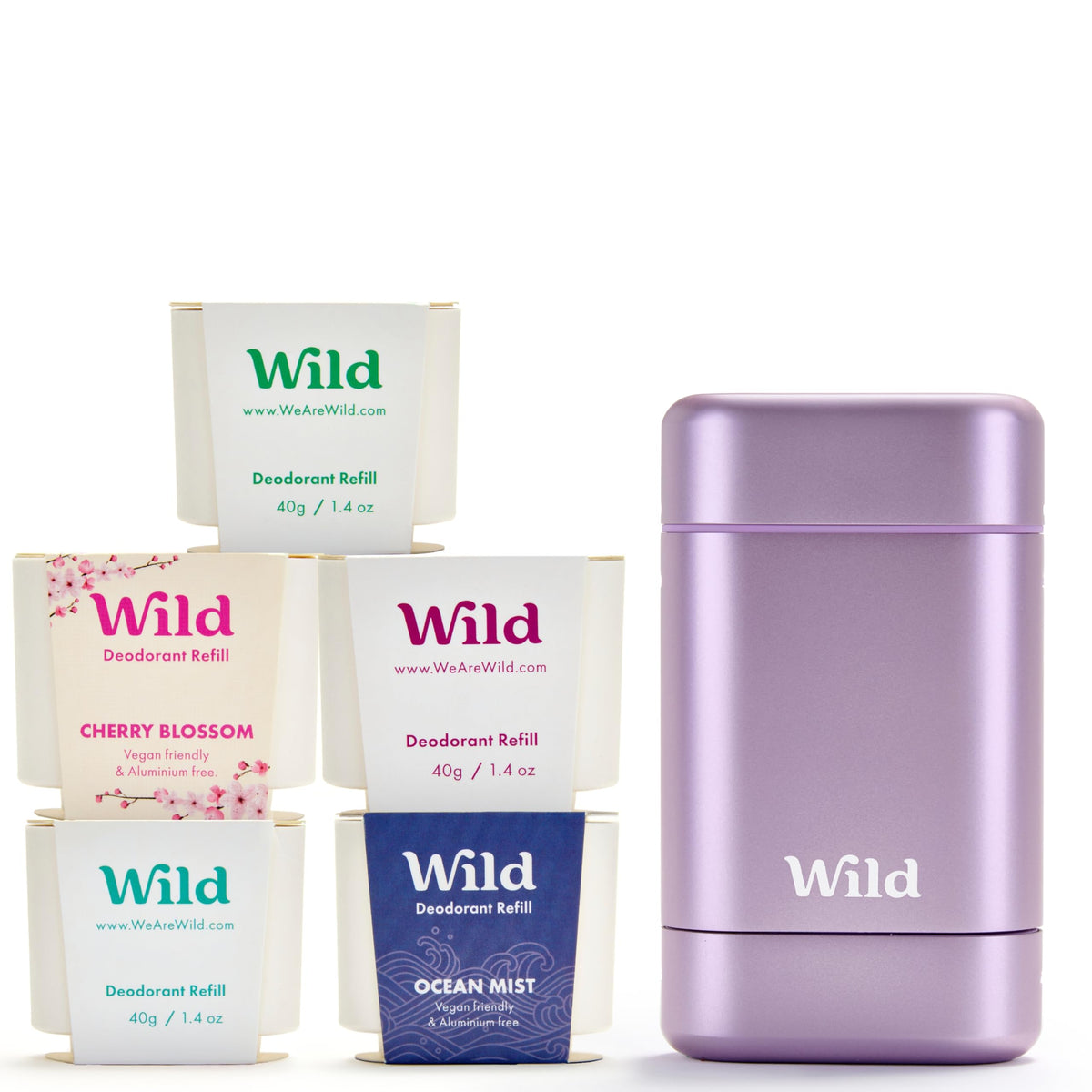 Wild Full Monty starter kit purple case with refillable deodorant for sustainable routine