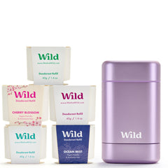 Wild Full Monty starter kit purple case with refillable deodorant for sustainable routine