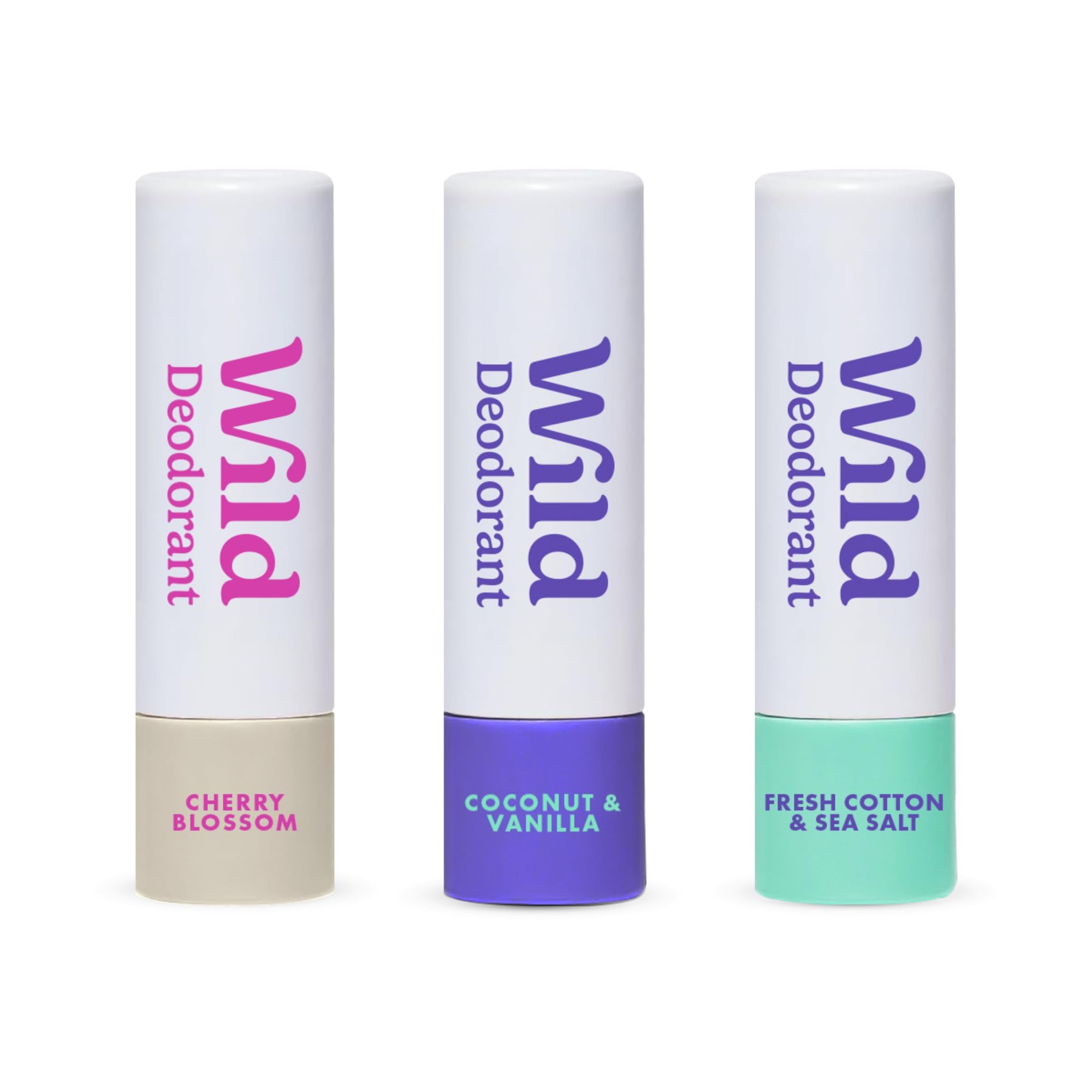 Wild mini deodorants in Fresh Cotton & Sea Salt for on-the-go freshness.