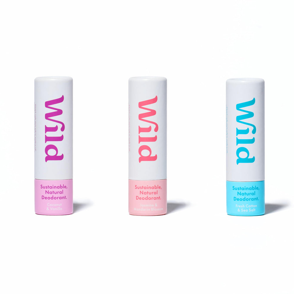 Wild mini deodorants travel pack front view for on-the-go freshness.