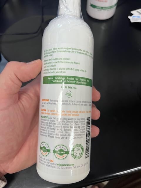 Wild Naturals application focus on forearm shows non-irritating daily cleansing suitable for all