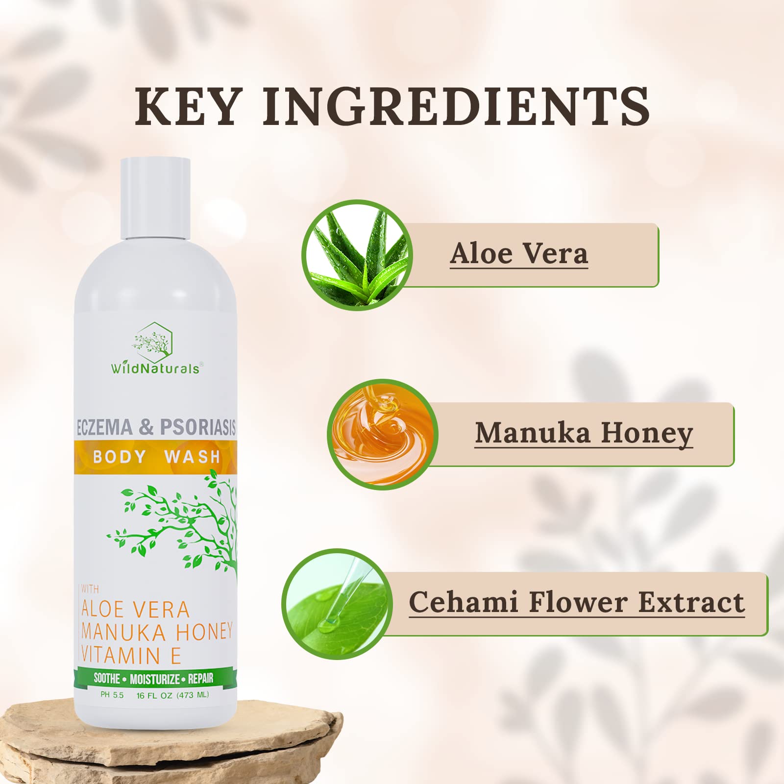 Wild Naturals pH-balanced 5.5 graphic signals skin-friendly cleansing that respects barrier