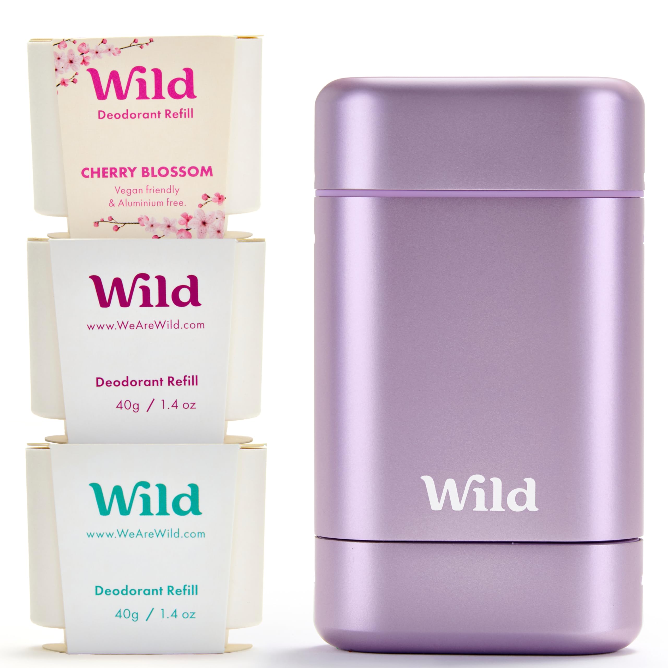 Wild purple case with refillable deodorant showing durable aluminum design for sustainable daily use