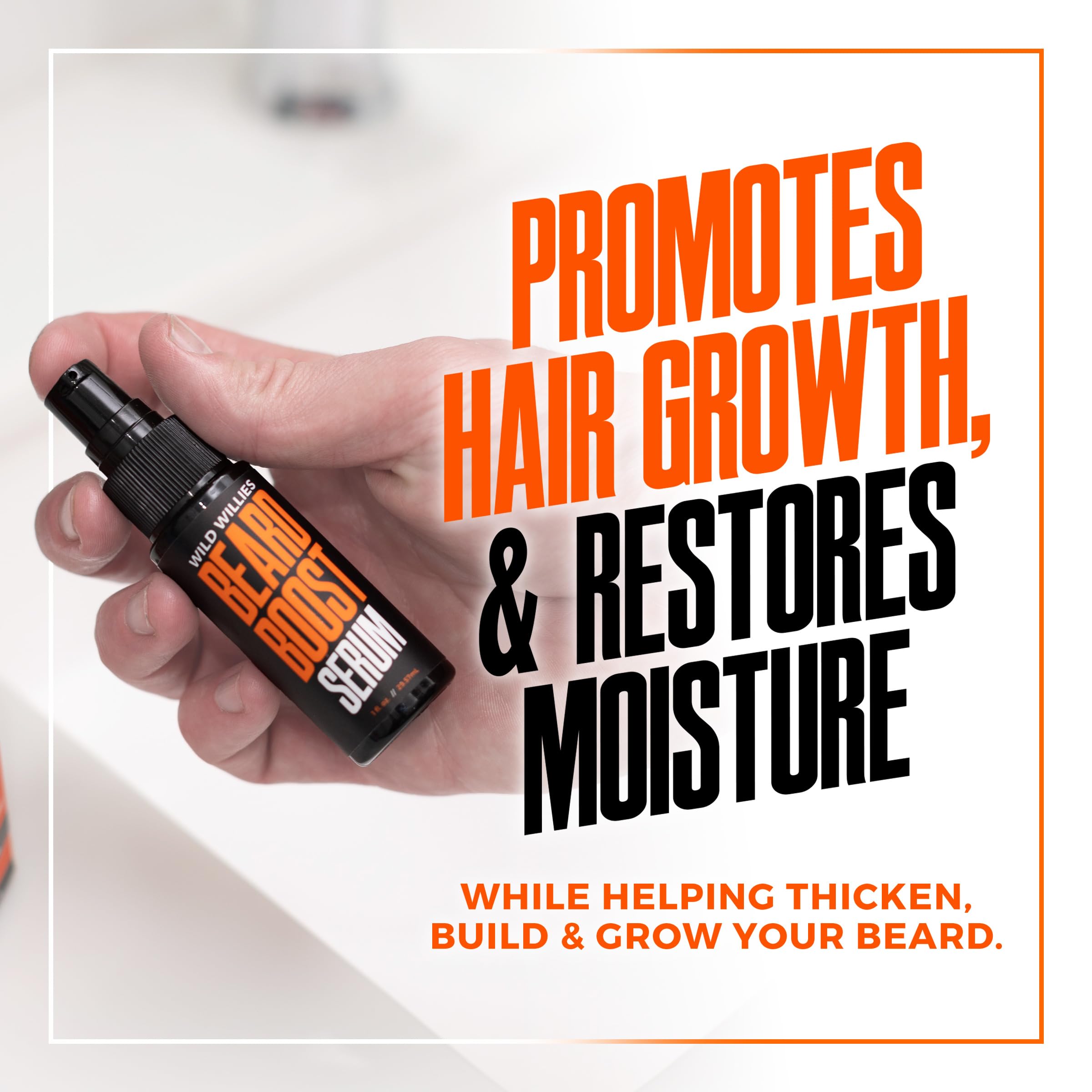 Wild Willies Beard Growth Serum application rub demonstrates easy daily use.