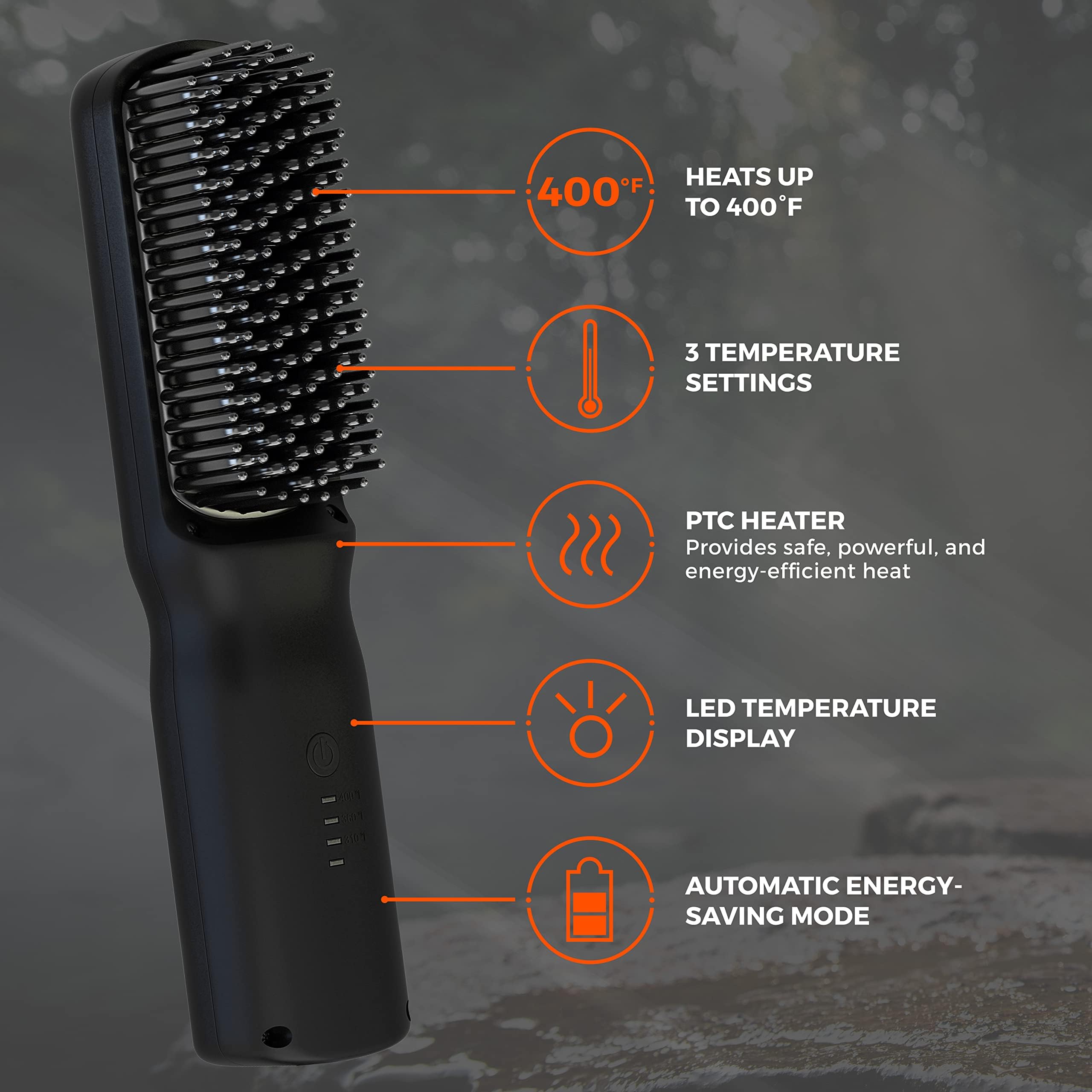 Wild Willies heated beard straightener close-up with adjustable settings