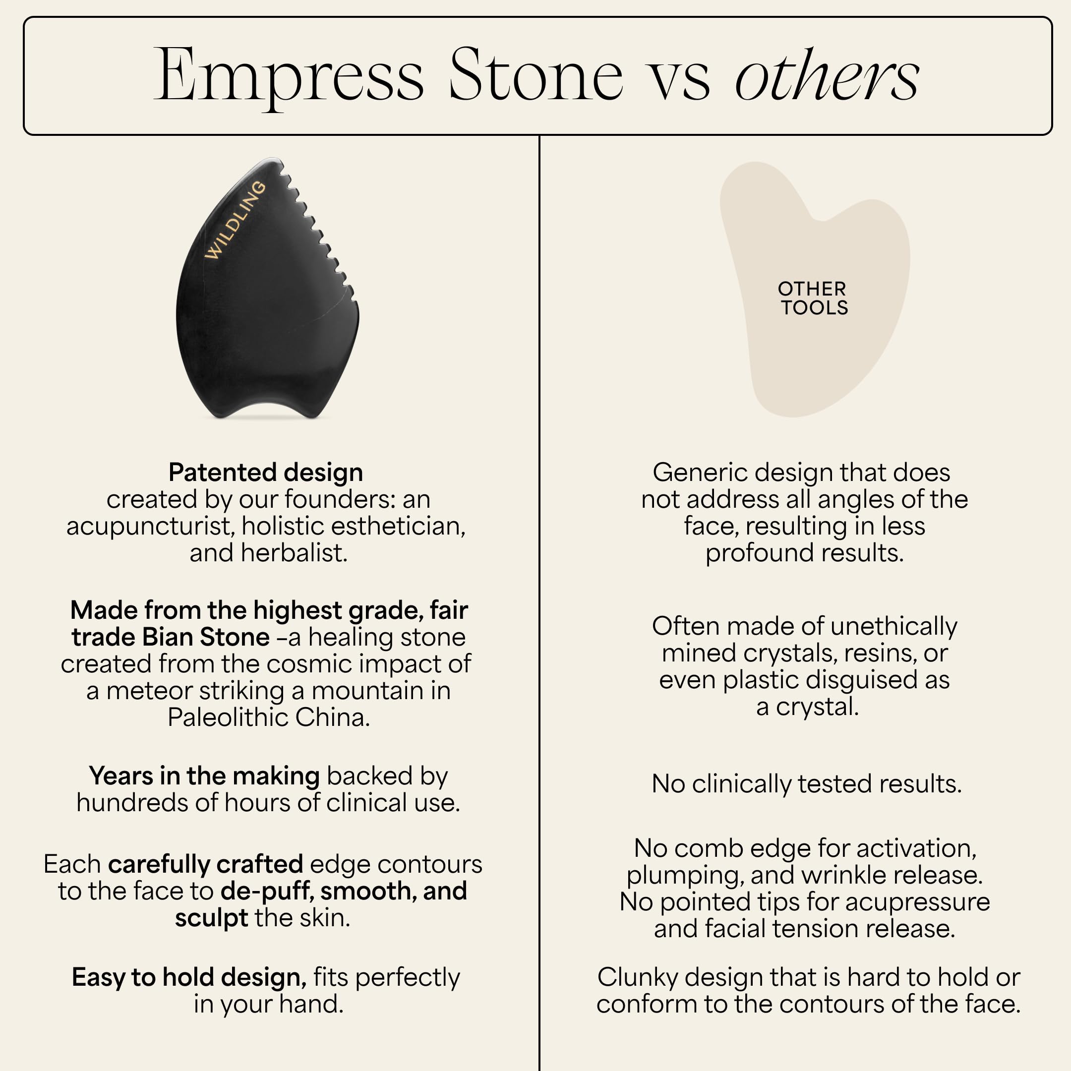 Wildling Empress Stone patent-design closeup showcases ergonomic edges for efficient facial massage.