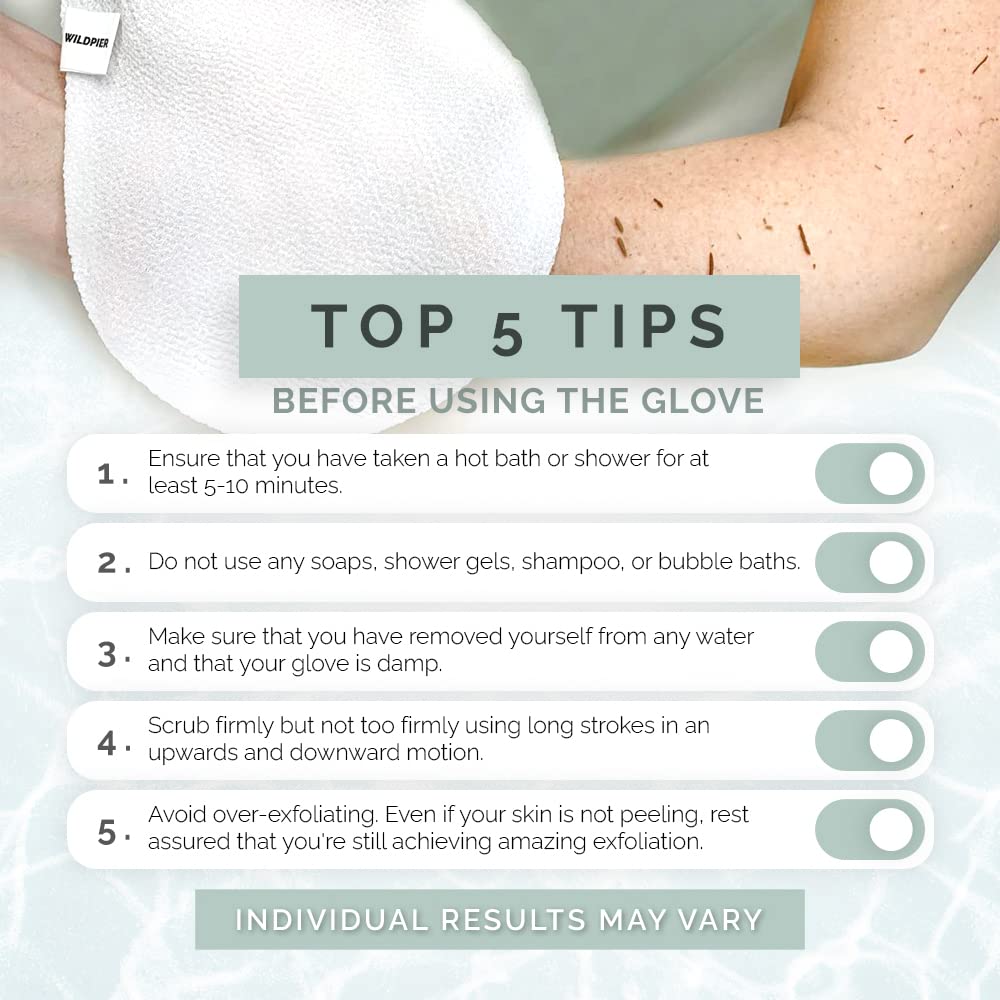 Wildpier exfoliating glove improves skin texture when used on moisturized skin.
