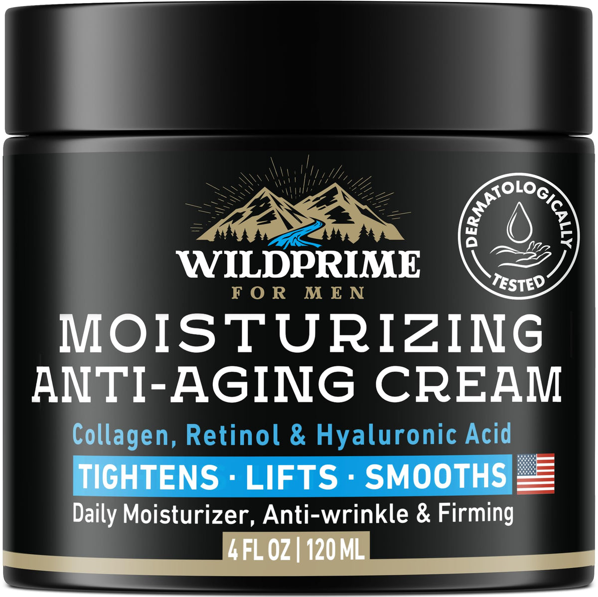 WildPRIME men's face moisturizer bottle shows hydrating cream for daily use