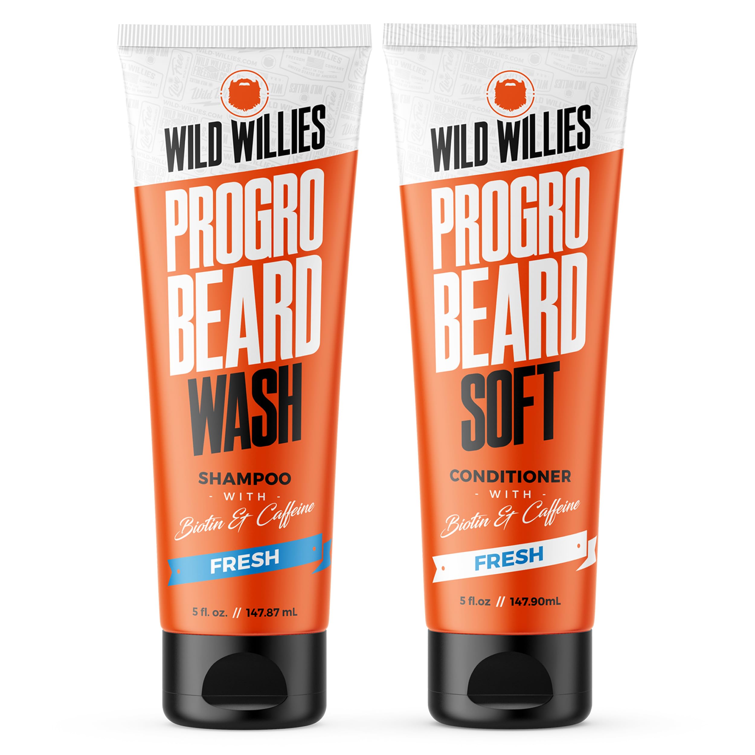 Wild Willies PROGRO beard shampoo bottle with caffeinated formula for hydrated beard