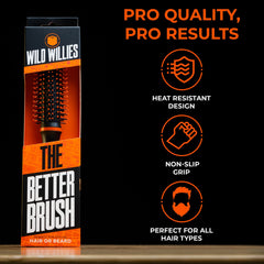 Wild Willies Round Beard Brush dry styling reduces static and fly-aways