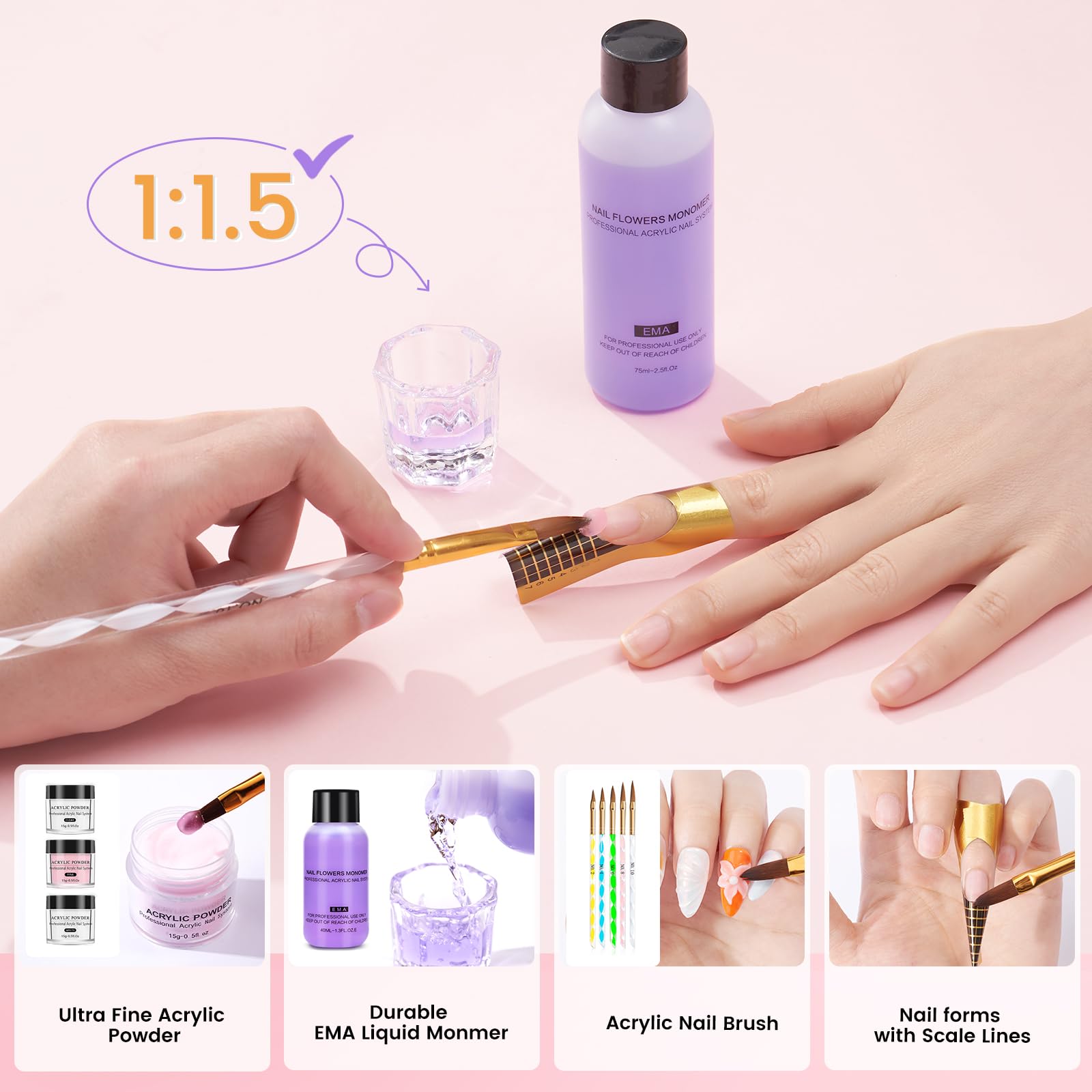 Wilfniee acrylic liquid 75ml enables smooth, strong acrylic application.