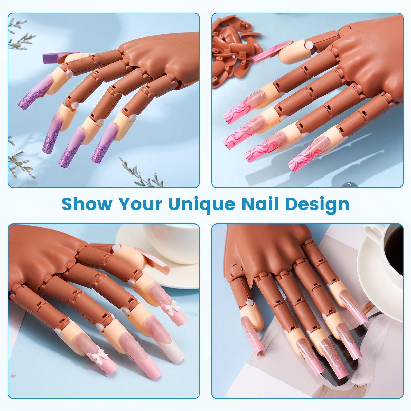 Wilfniee flexible fingers showing natural movement for nail art positioning