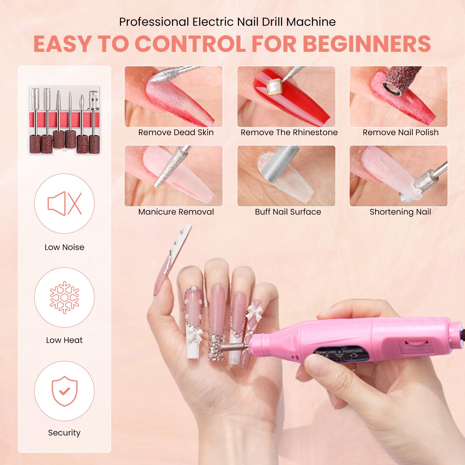 Wilfniee durable nail drill with bits for shaping and finishing nails
