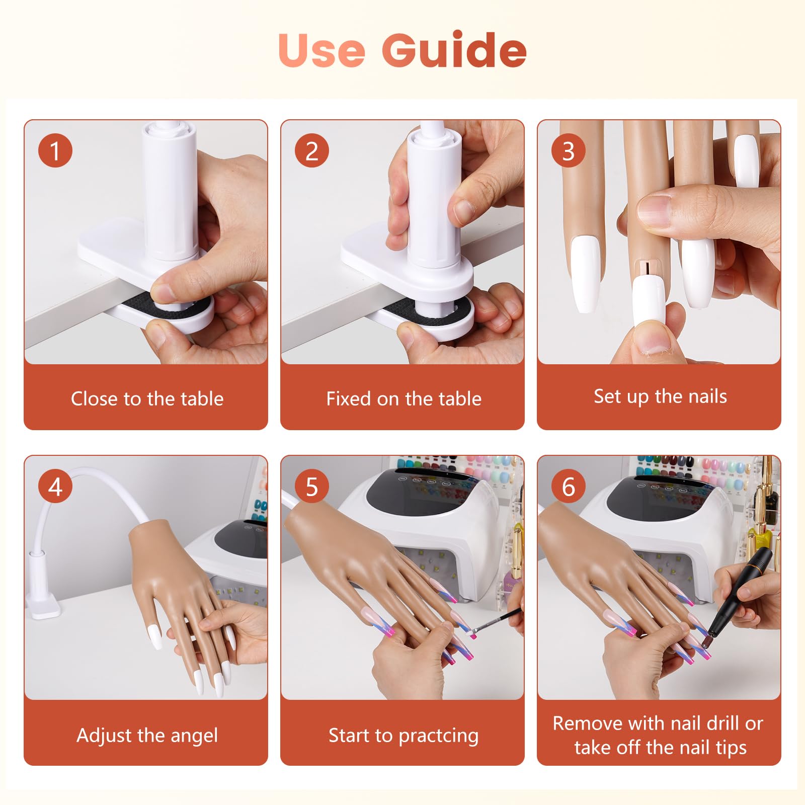 Starter kit with tools supports beginner progress in nail technique practice.