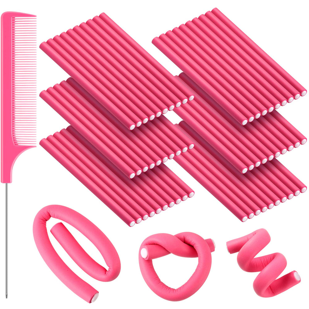Willbond 60-piece flexible curling rods in pink for no-heat styling.