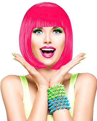 WILLBOND pink short bob wig back view for cosplay outfits and events
