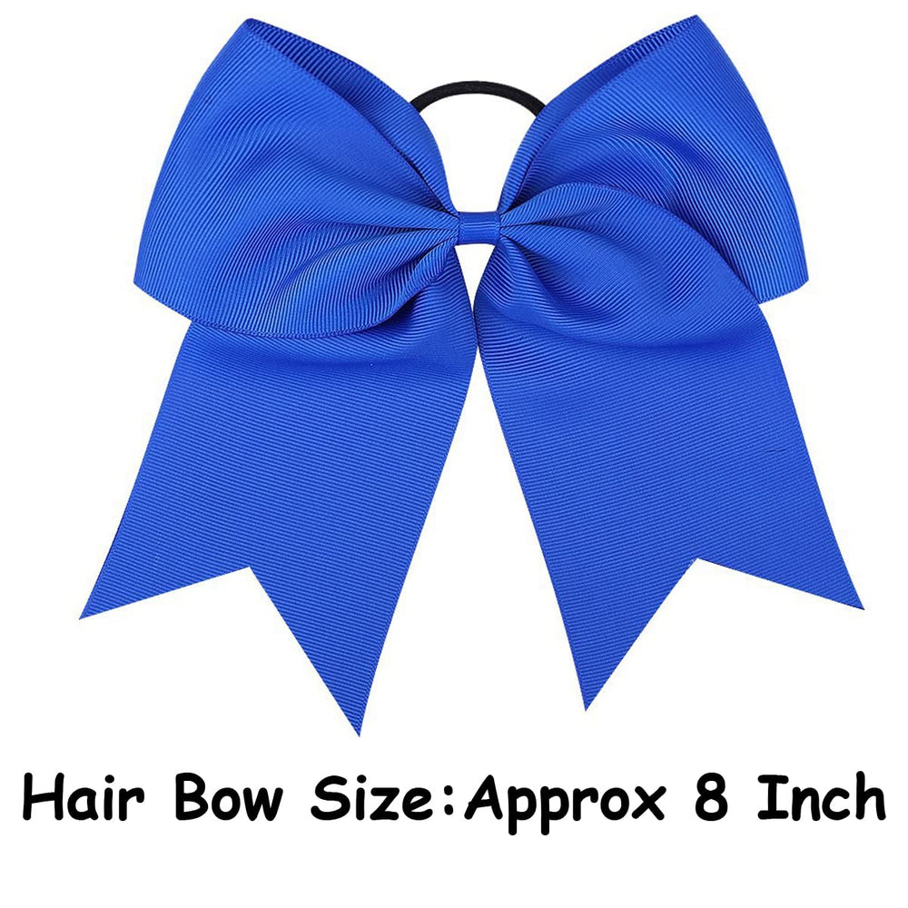 WillingTee cheer bows 8-inch closeup shows durable grosgrain for everyday wear.