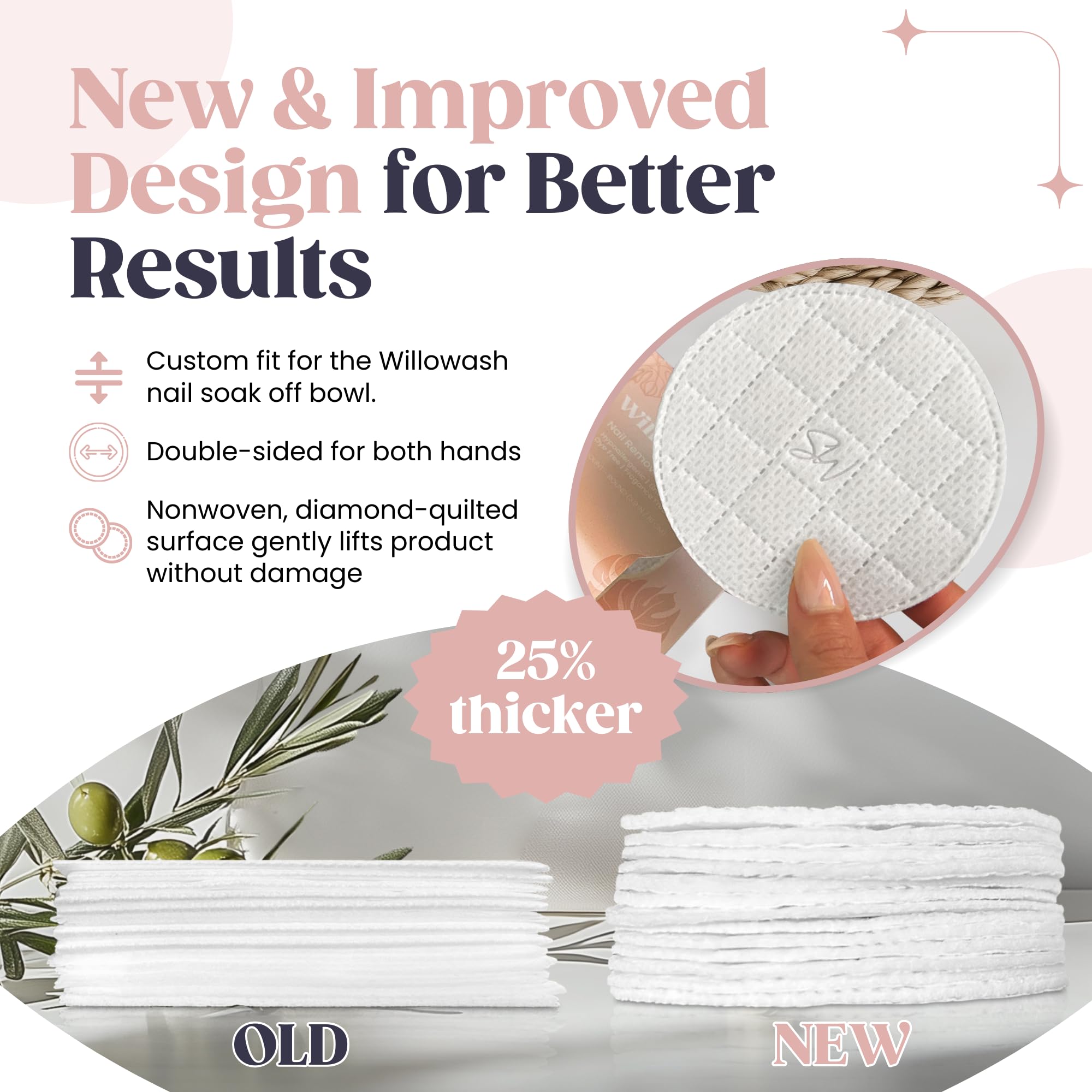 Willopads diamond quilted round pads closeup highlighting slightly abrasive texture for removal.