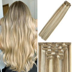 WindTouch clip-in hair extensions in balayage blonde deliver quick volume with natural-looking blend