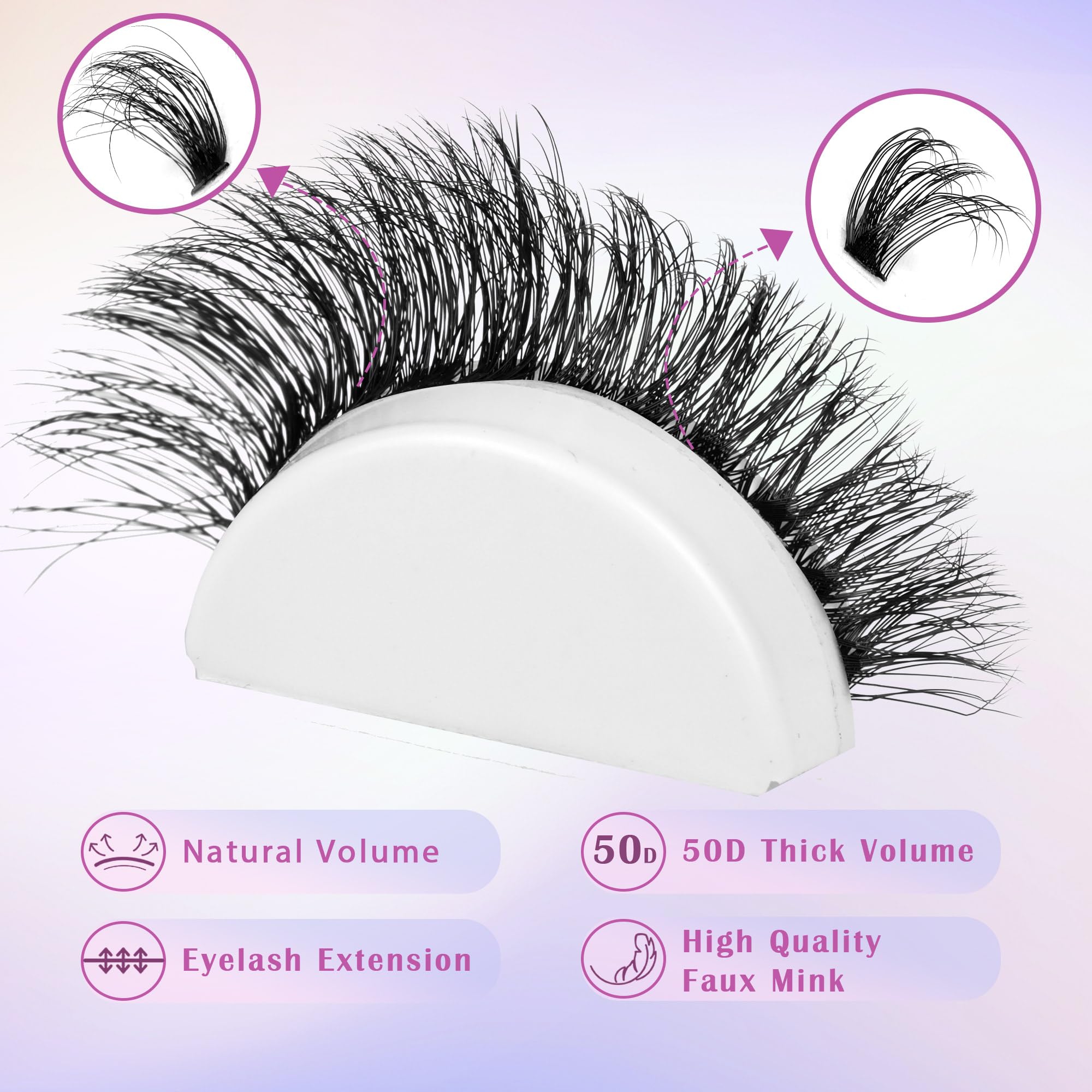Winifred 50D lash clusters 10-16mm arranged for versatile wispy looks.