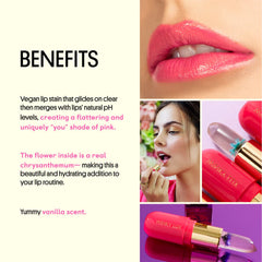 Winky Lux Flower Balm tint application shows pH-activated color on lips