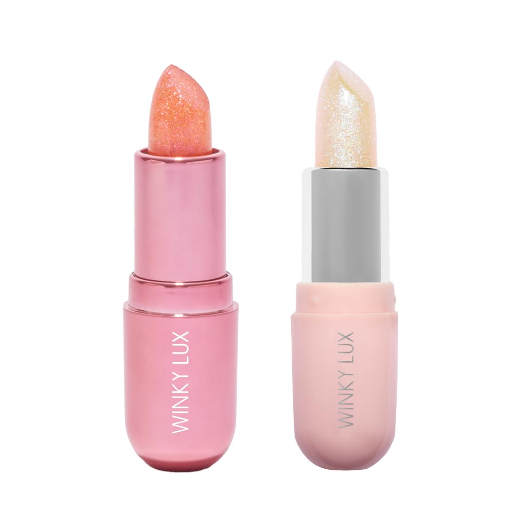 Winky Lux Pink Opal Unicorn Glimmer Balm Duo delivers color-changing tint and lip hydration.