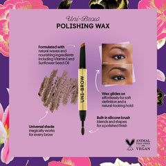 Winky Lux Uni Brow Polishing Wax on brows shows flexible pigment for fuller arches