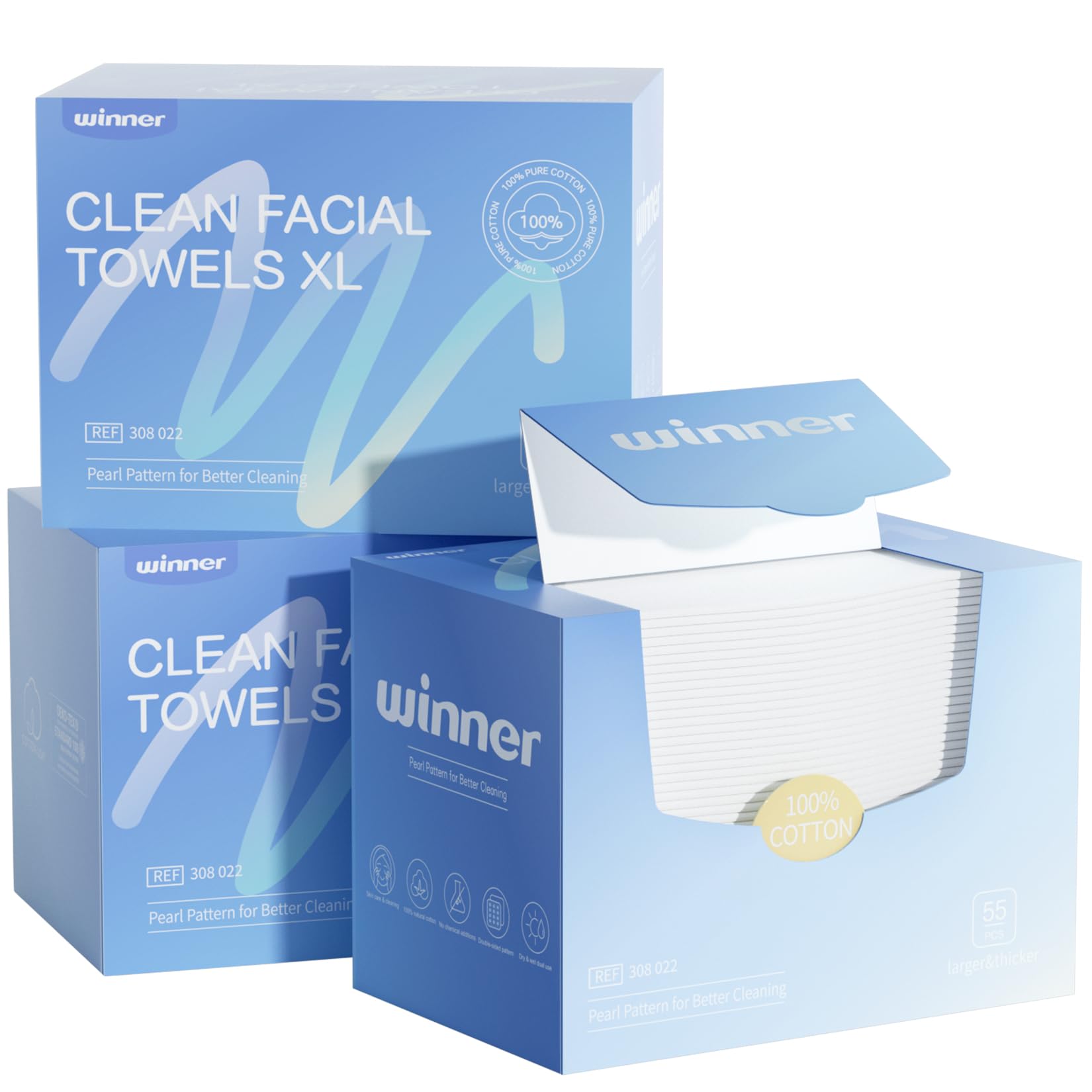 Winner face towels xl pack front view for convenient skincare on the go.
