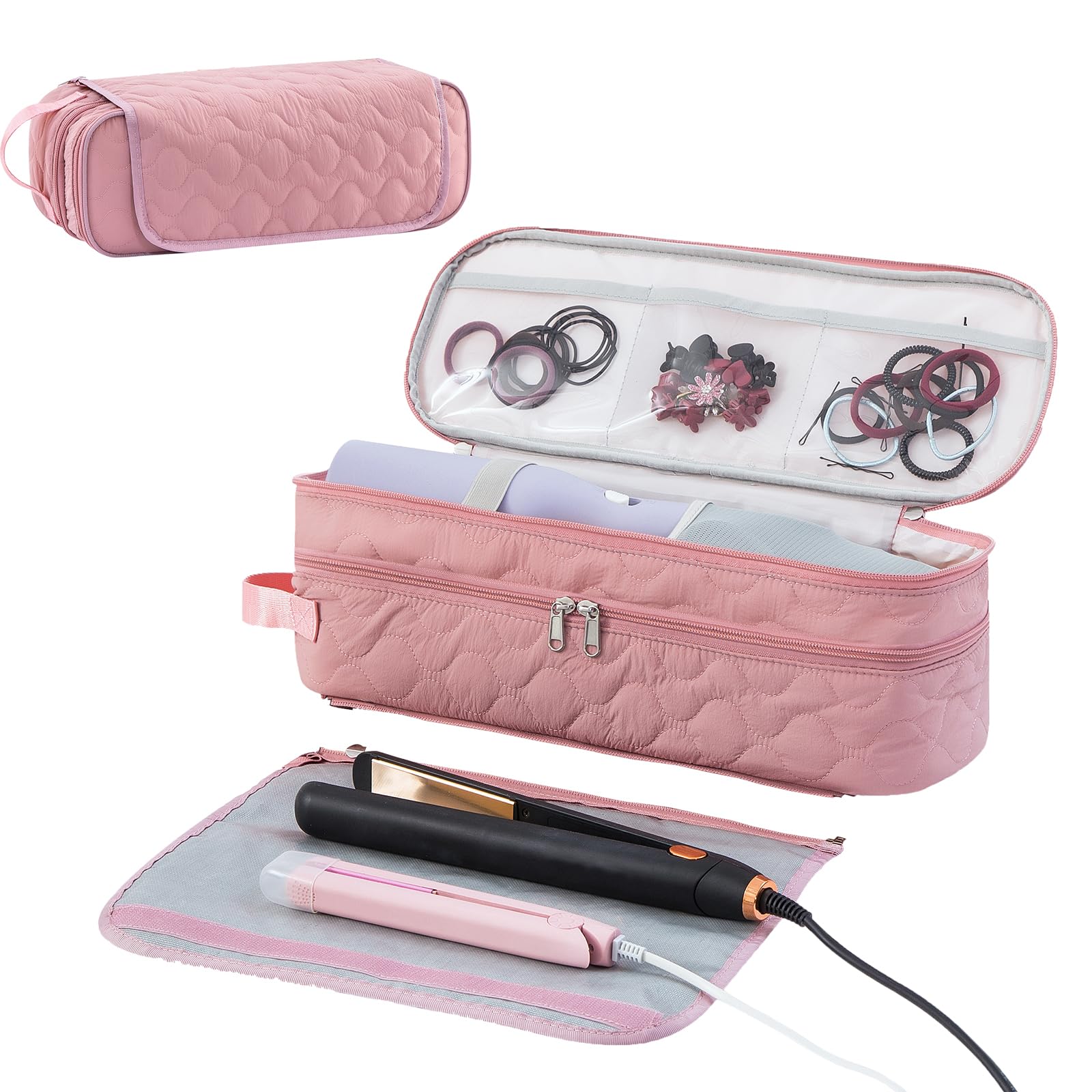 Wintogo large capacity travel bag with double-layer design keeps flat irons and dryers organized