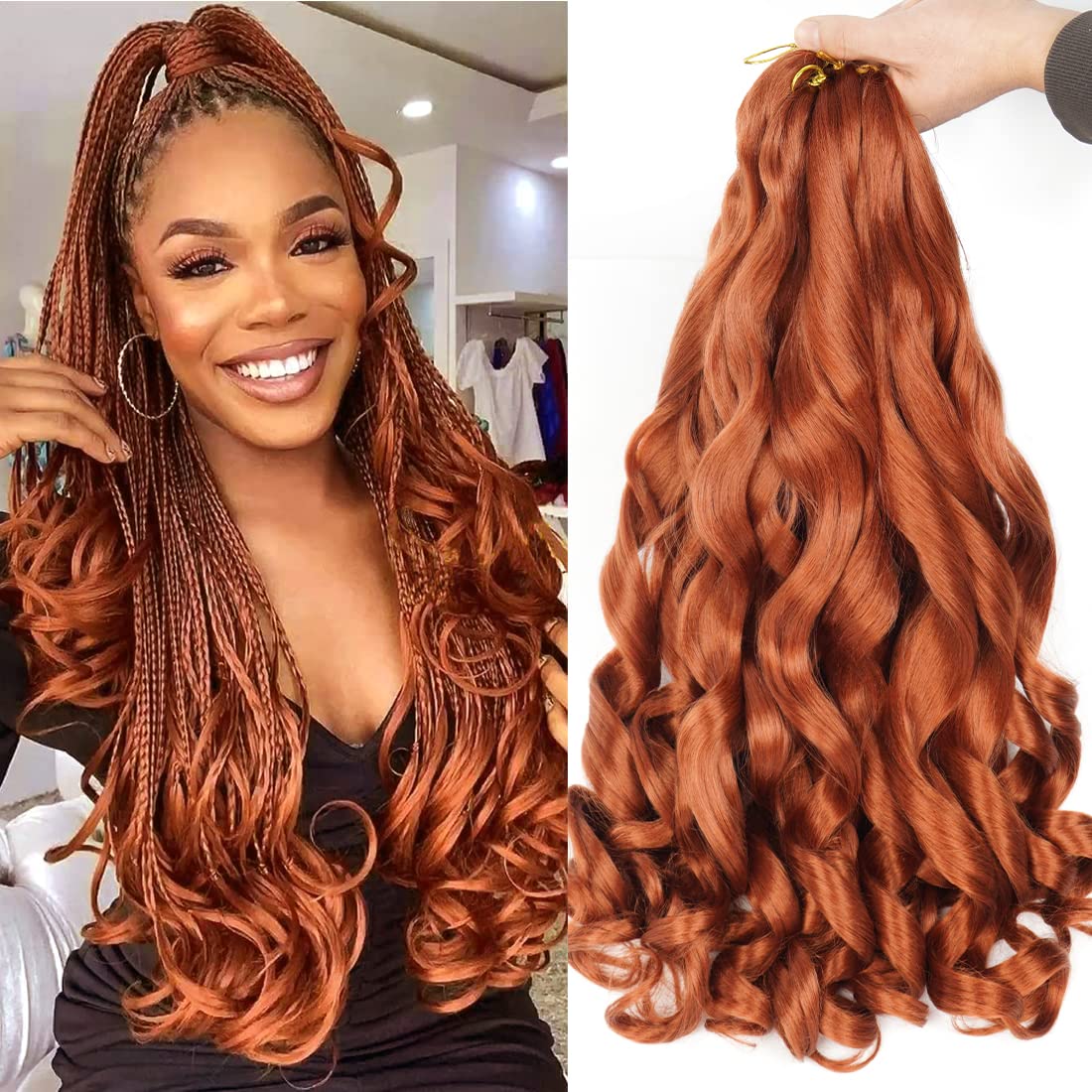 WIPPORYA ginger French curl hair close-up showing soft texture for natural protective styling.