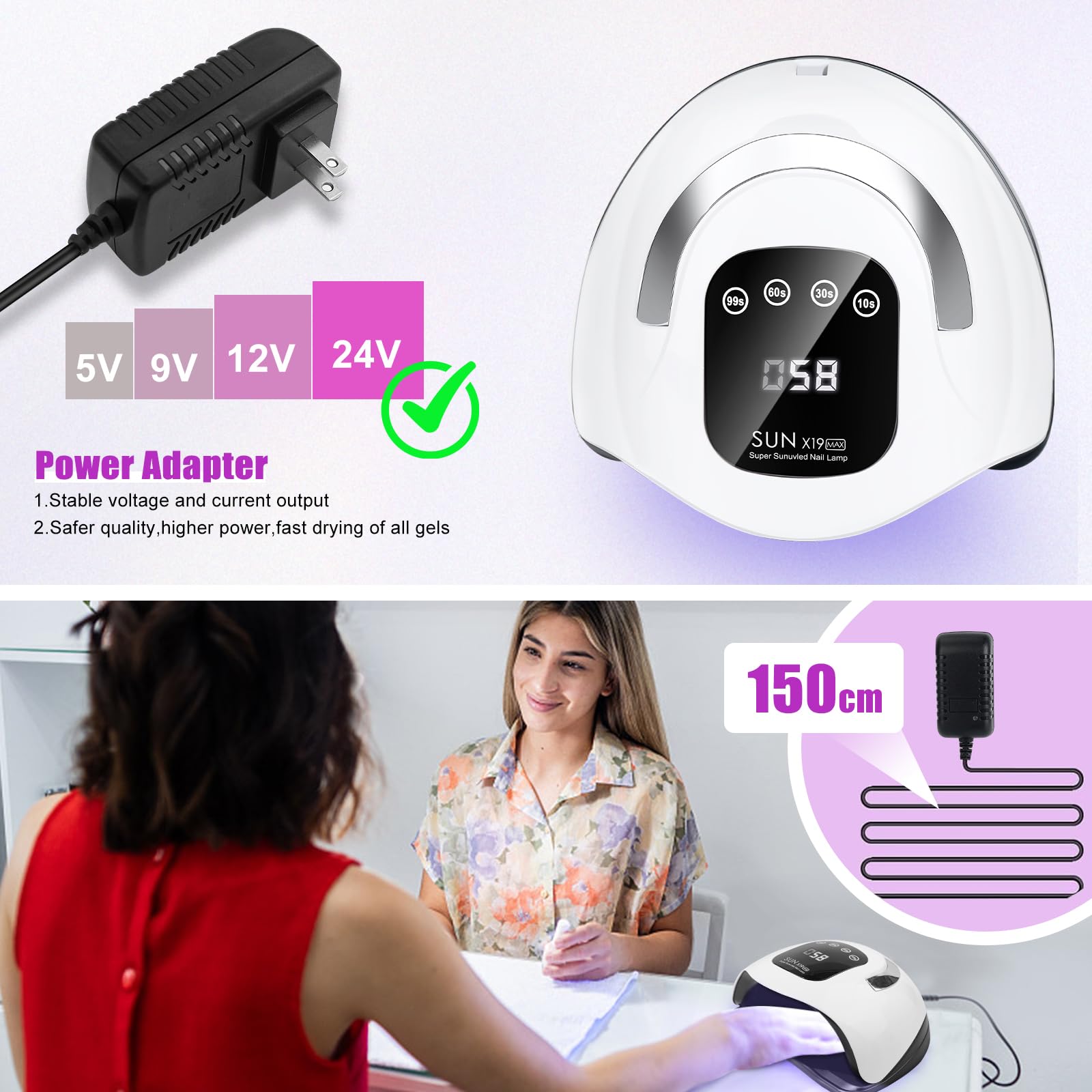 Wisdompark nail lamp detachable base enables comfortable mani-pedi setup.