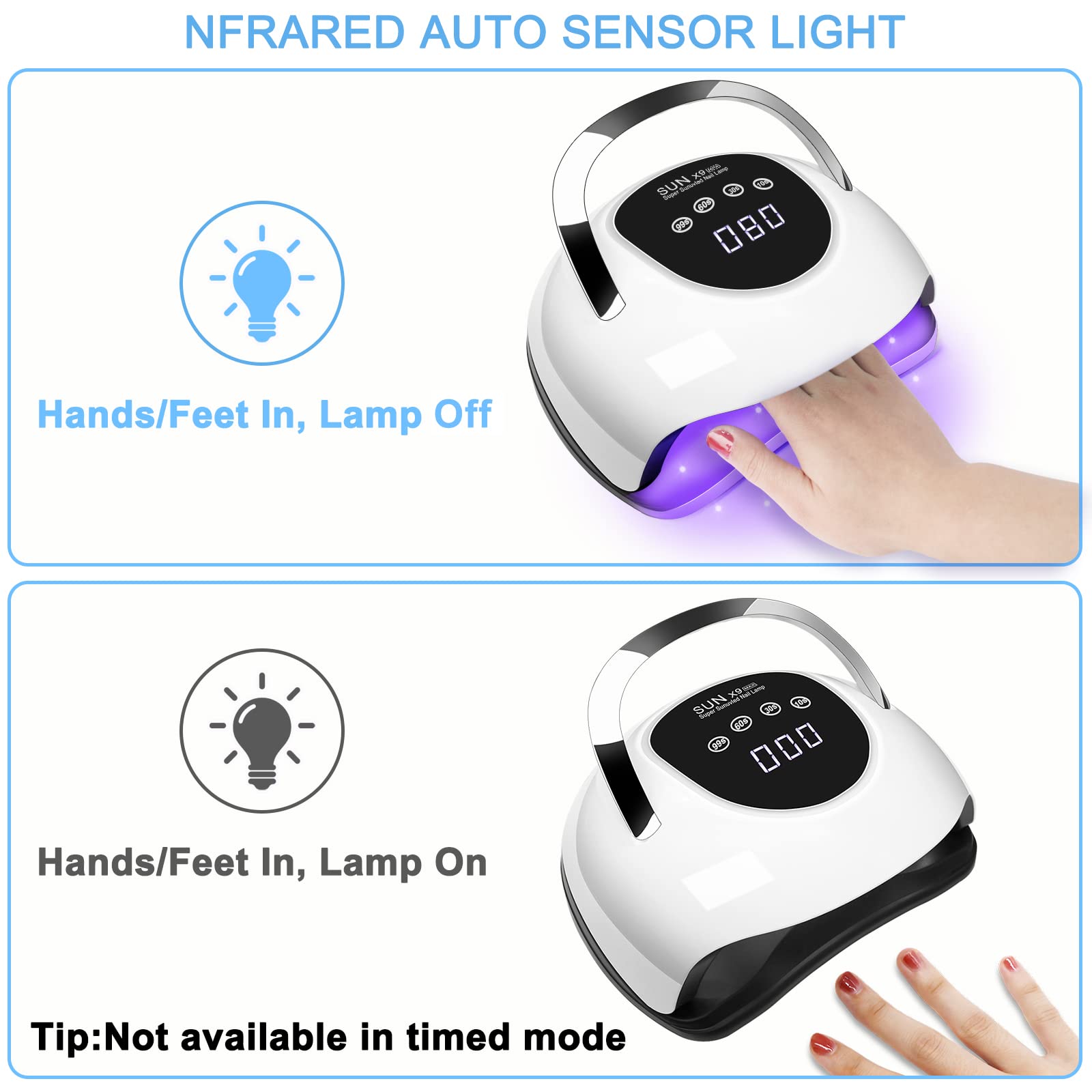 Wisdompark LED Nail Lamp 220W painless mode reduces heat during curing.