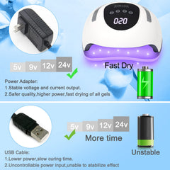 Wisdompark LED Nail Lamp 220W top view displays 57 beads and even light coverage.